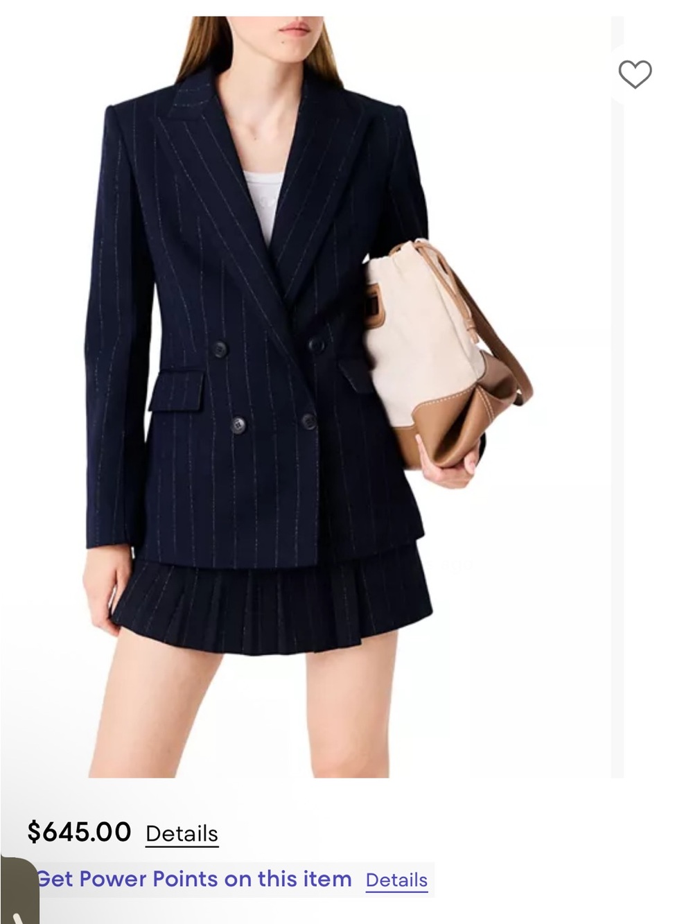 Maje Vipanello Pinstriped Double-Breasted Suit Blazer – Navy – Size 3